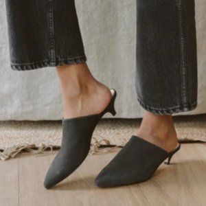 Jenni Kayne Oiled Leather Kitten Heel Mule Black